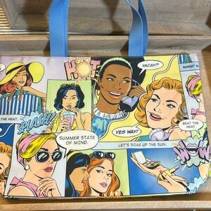 Estee Lauder Pop Art‎ Comic Strip Recycled Tote Bag Blue Polka Dot Lining